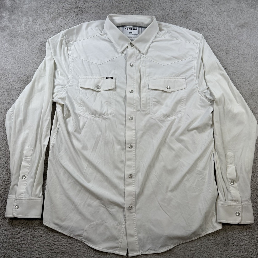 Poncho Shirt Mens Large White Slim Fit Long Sleeve Magnetic Western Stretch